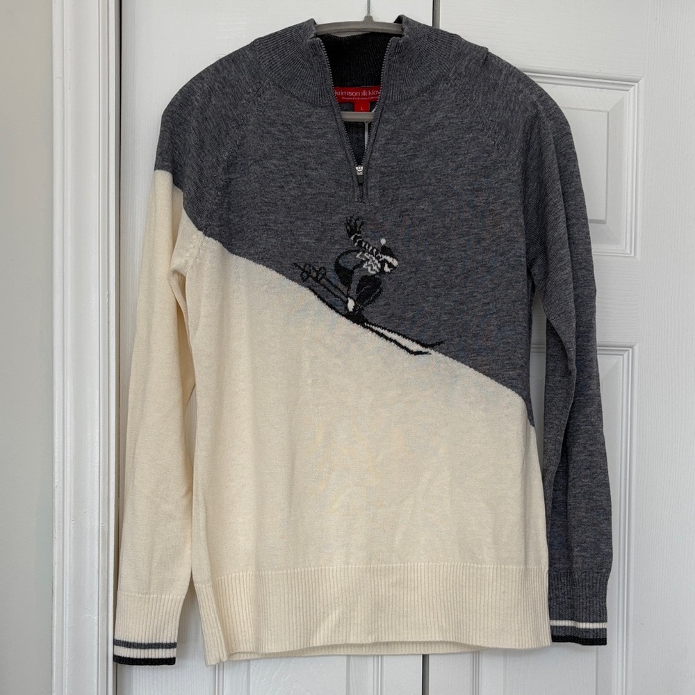 Krimson Klover Colorblock Ski Pullover Sweater - Gray & Cream Sz Large